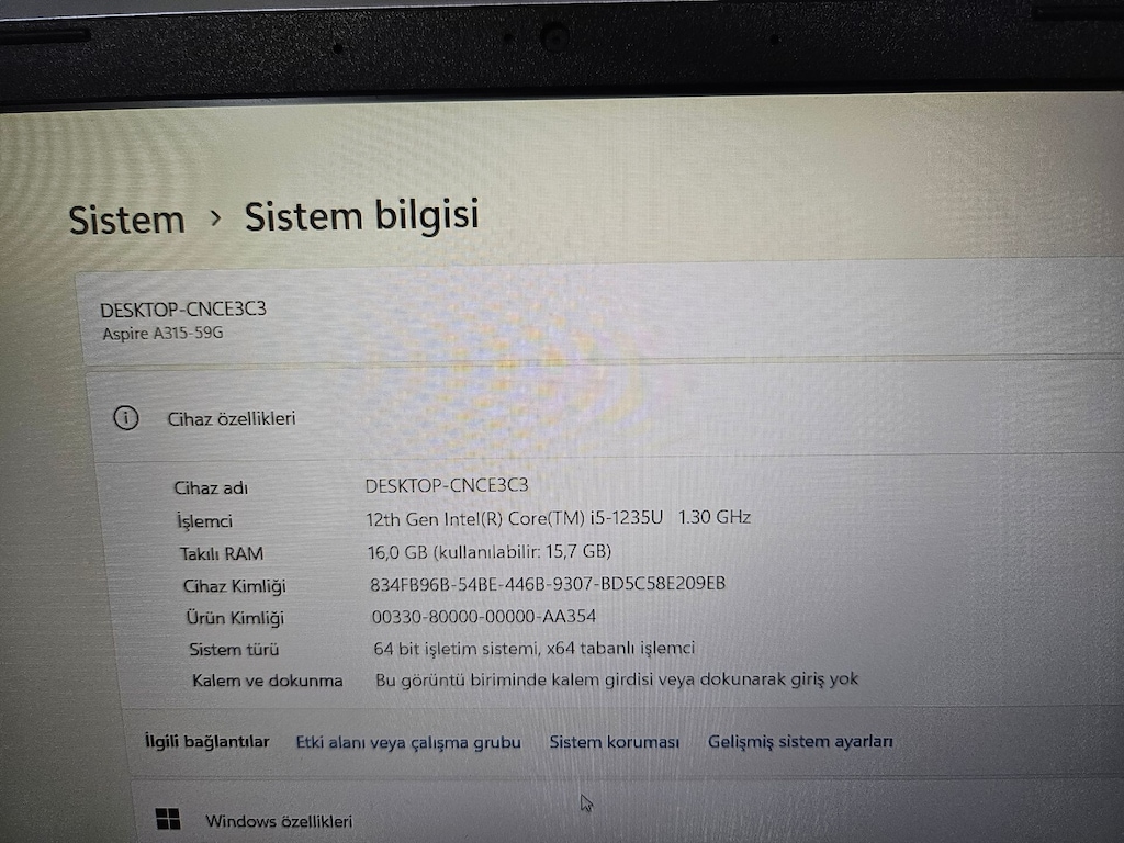 ACER + İ5 12.NESİL +16 GB RAM + 500 GB SSD + MX550 2 GB - 7