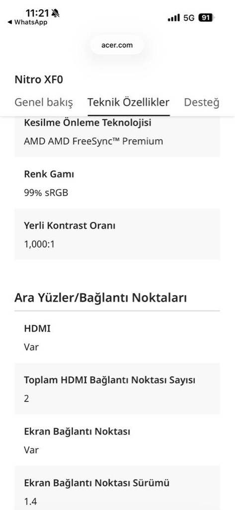 ACER Nitro XF270X1 Oyuncu Monitörü - 11