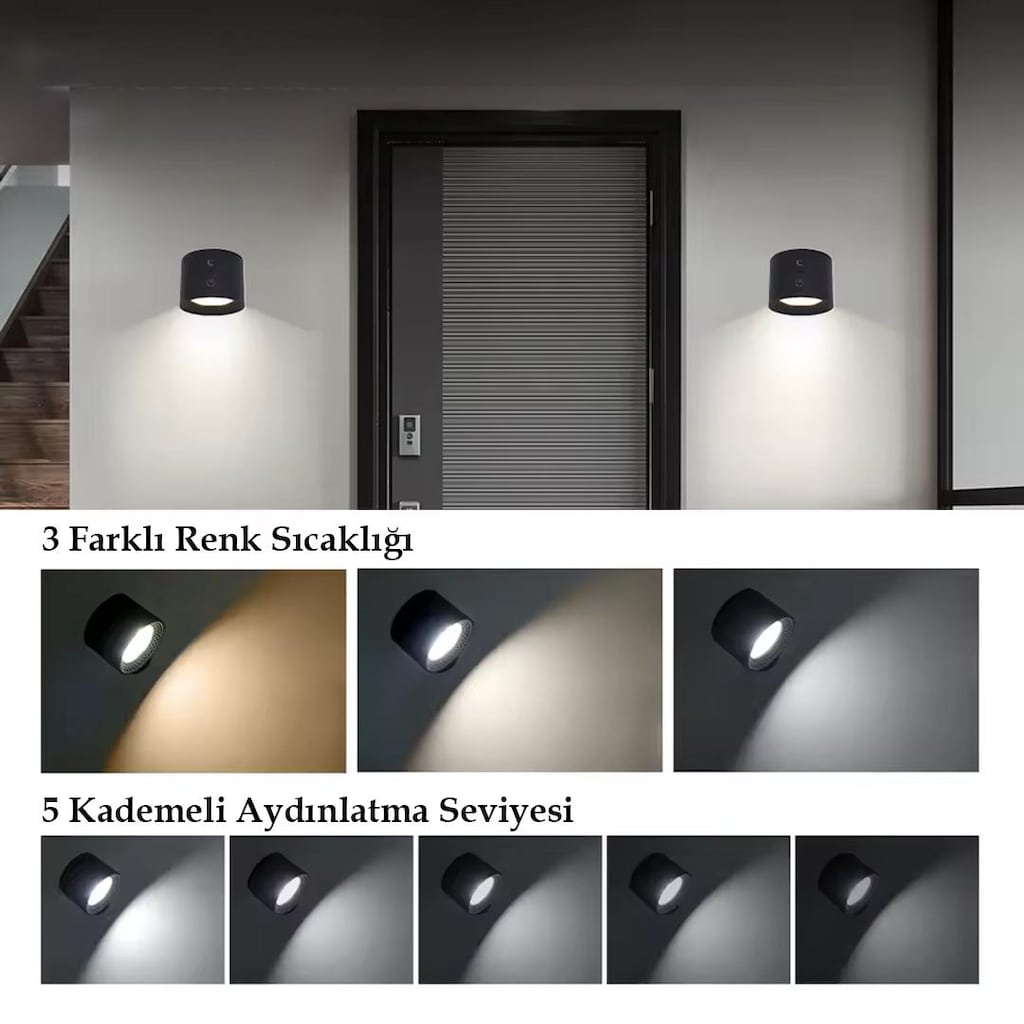 ŞARJLI DUVAR APLİK ÇALIŞMA LAMBASI 3000K-4000K-6500K(SİYAH RENK) - 5