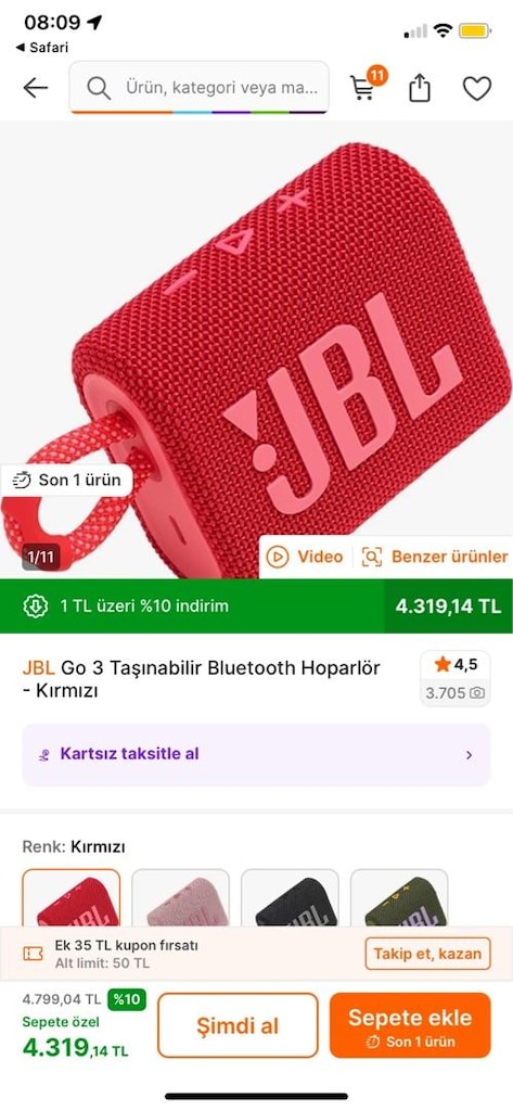 KAPALI KUTU• JBL• GO 3• TAŞINABİLİR BLUETOOTH HOPARLÖR• KIRMIZI - 2