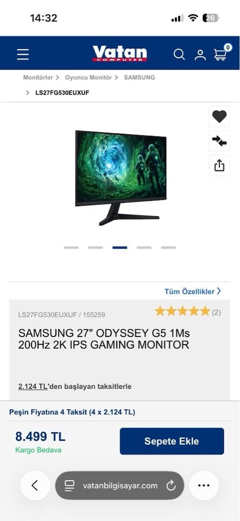 SAMSUNG 27" ODYSSEY G5 1Ms 200Hz 2K IPS GAMING MONITOR - 2