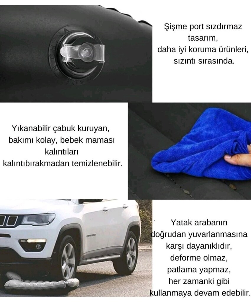 Araç içi Arka Koltuk Şişme Yatağı Yastıklı Pompalı - 4