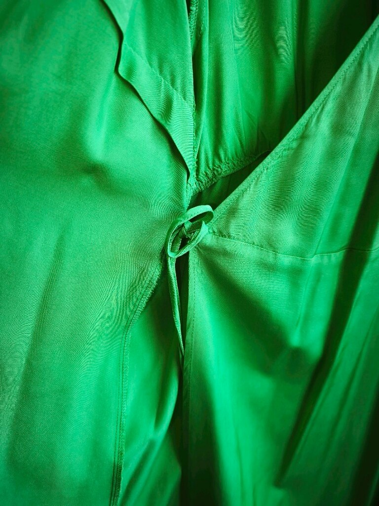 H&M Neon Yeşil Saten Kruvaze Mini Elbise – XL - 16