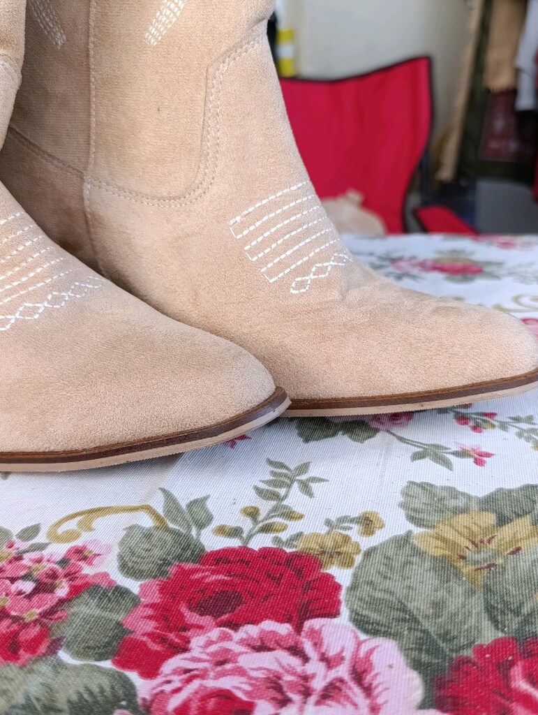 Bej Süet Western Tarzı Kovboy Çizmesi - 2
