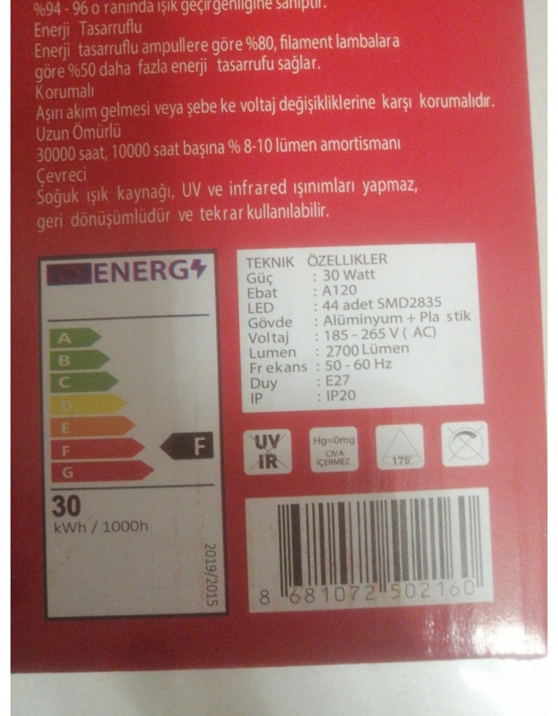 3 ADET KİALED 30W MANGO PERVANE LED AMPUL BEYAZ IŞIK 2700 LÜMEN - 6