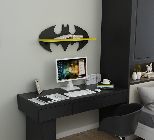 ahşap batman detaylı uçan raf