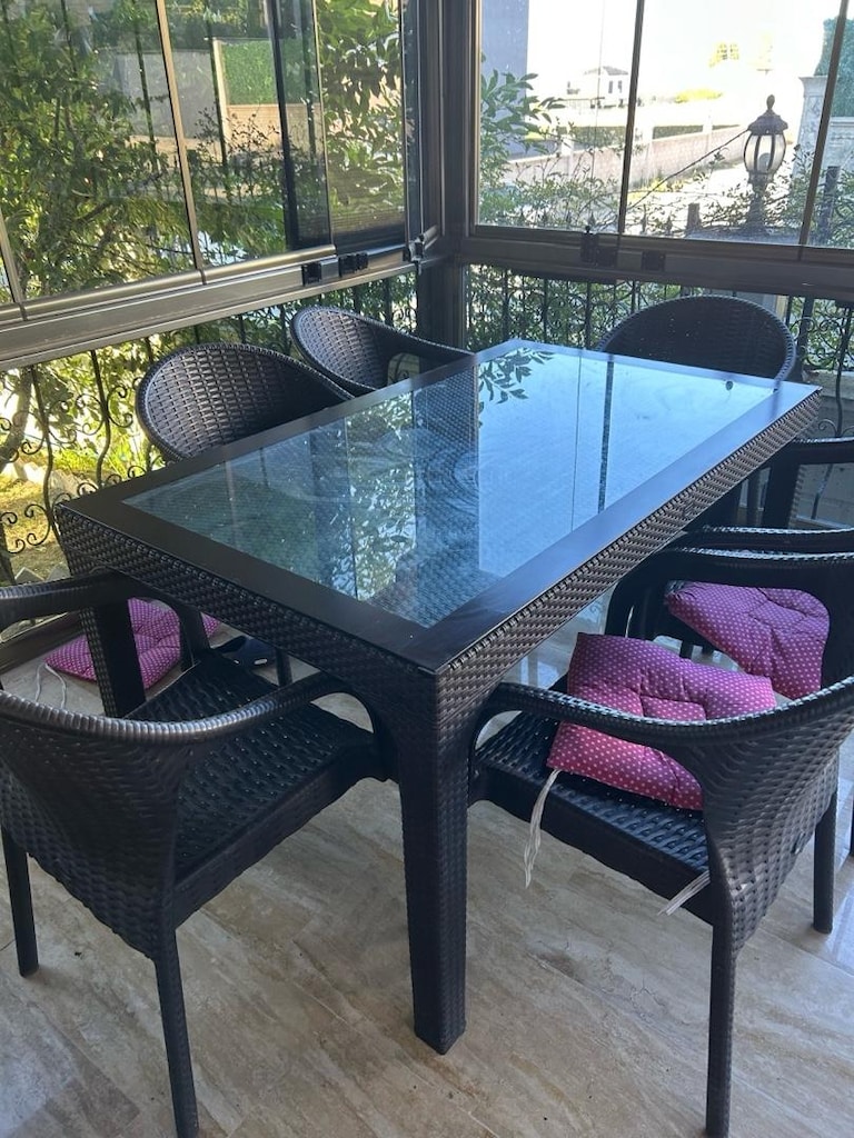 bahçe balkon masası raddan camlı 6 sandalye