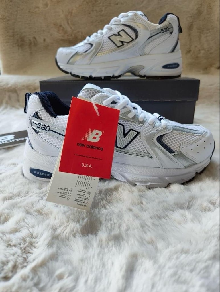 ‼‼NEW BALANCE 530 BEYAZ/GÜMÜŞ LACIVERT DETAY (KOYU LOGO) - 6