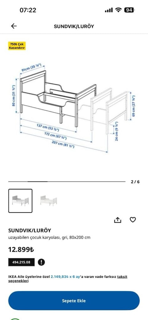 İki adet İkea Busunge uzayabilen çocuk karyolası - 5