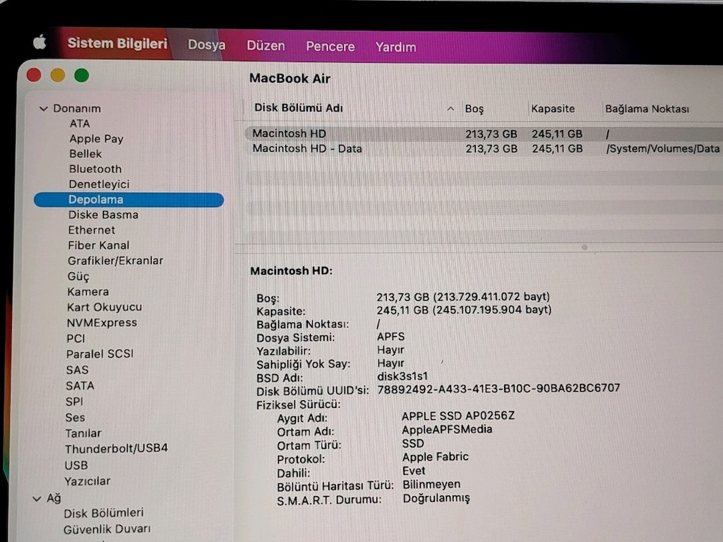 MacBook Air 2022 M2 ÇİP 8GB RAM 256GB PİL DEVRİ SADECE 44 - 3