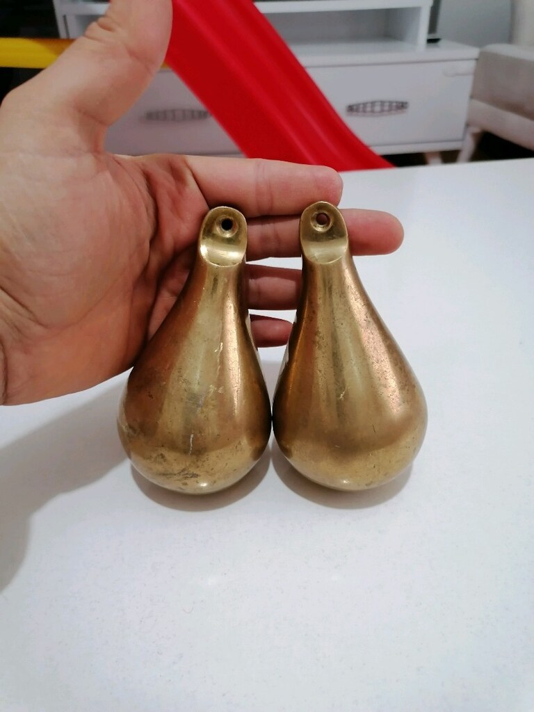 2 Adet komple Pirinç döküm Antika Hollanda Saati Sarkaç Topları, - 3
