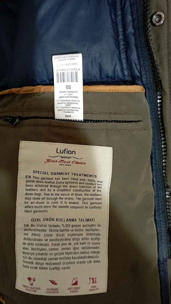 lufıan kaz tüyü mont, %100 tüy