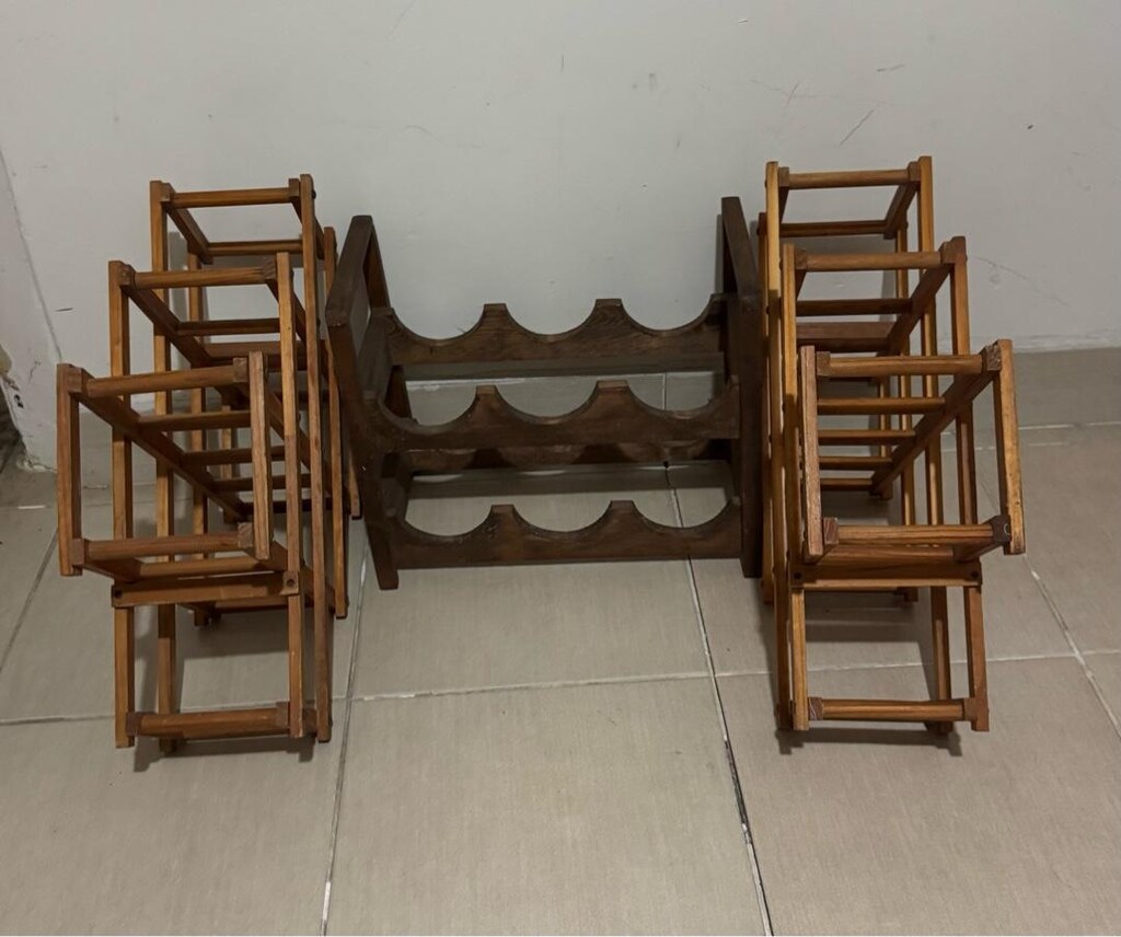 Vintage Ahşap Şaraplık Takımı – 2 Katlanır Akordiyon + 1 Sabit Şişelik - 11