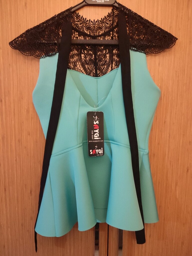 mint yeşil dantel detaylı bluz - 2