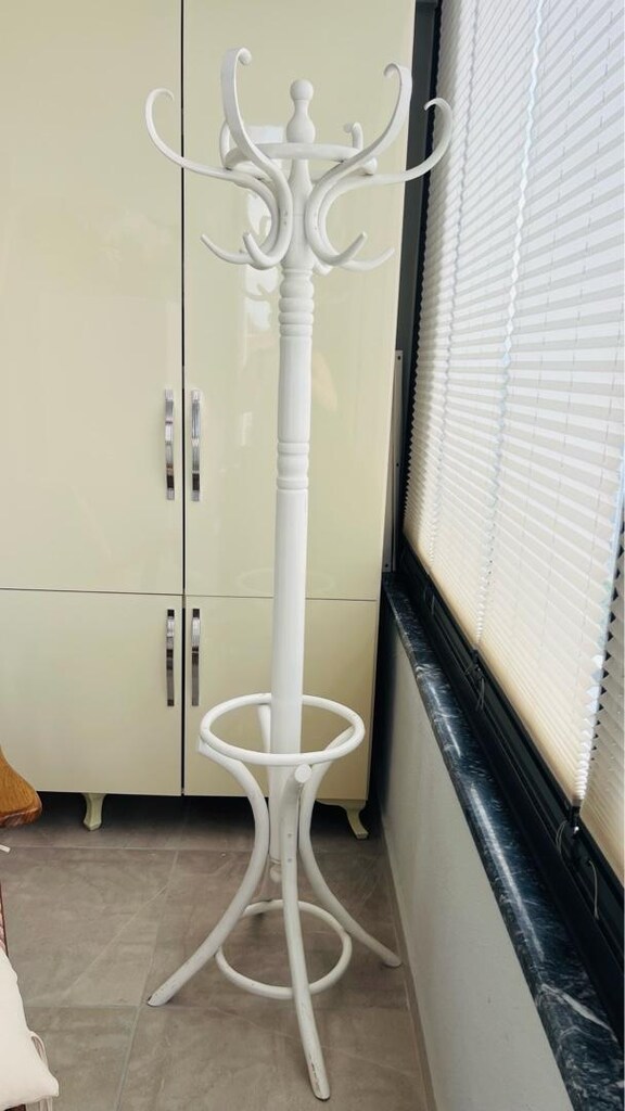 Beyaz Ahşap Ayaklı Dilsiz Uşak / Salon ve Antre Askılığı Portmanto - 2