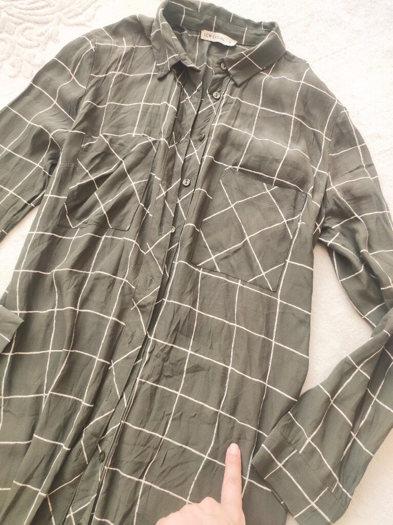 LCW VİSKON HAKİ YEŞİL GÖMLEK ELBİSE TUNİK S M mango zara Twist h&m