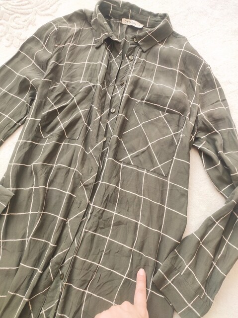 LCW VİSKON HAKİ YEŞİL GÖMLEK ELBİSE TUNİK S M mango zara Twist h&m