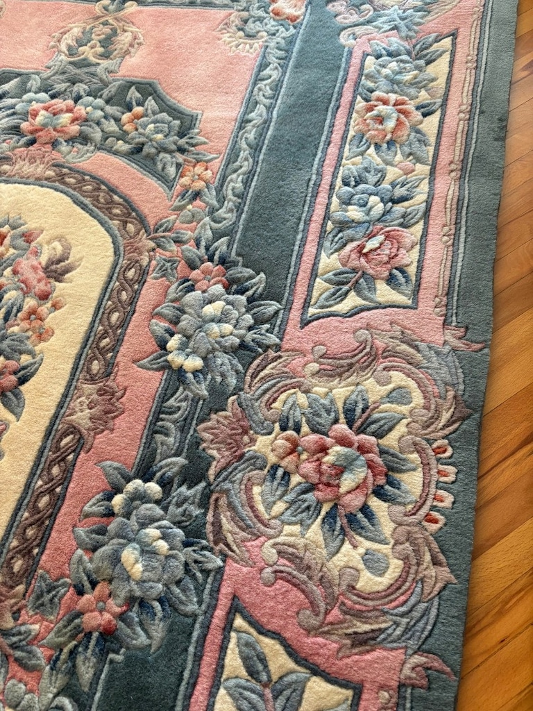 Orijinal El Dokuma Çin Halısı - Pembe/Yeşil Kabartmalı (151x251 cm) - 3