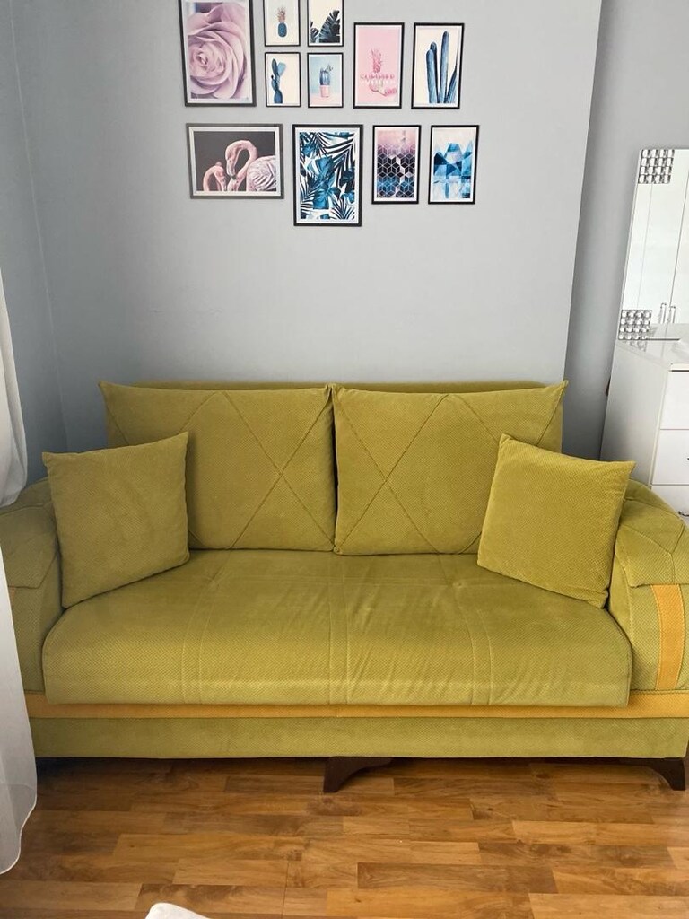 Yeşil Renk petek Kadife Sandıklı Çekyat - 2