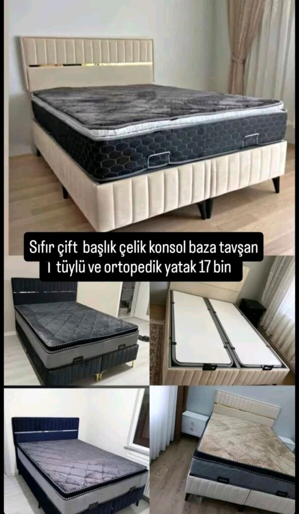 krem çift kişilik baza yatak - 6