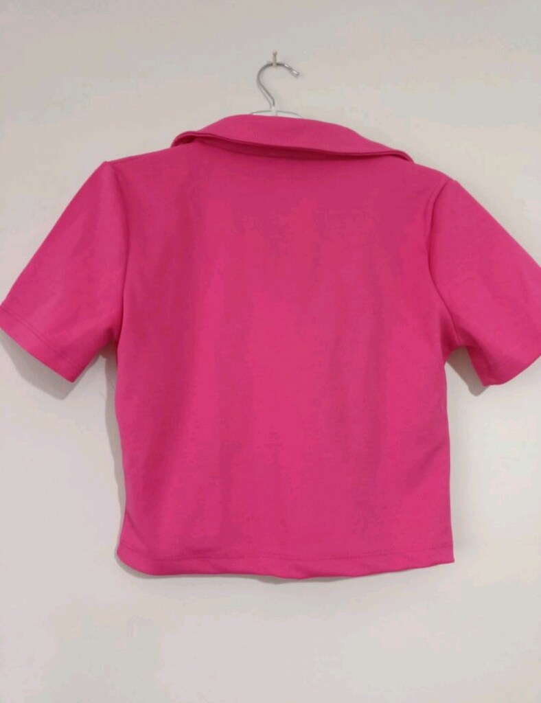 V Yakalı Fuşya Renk Kısa Crop Bluz - 6
