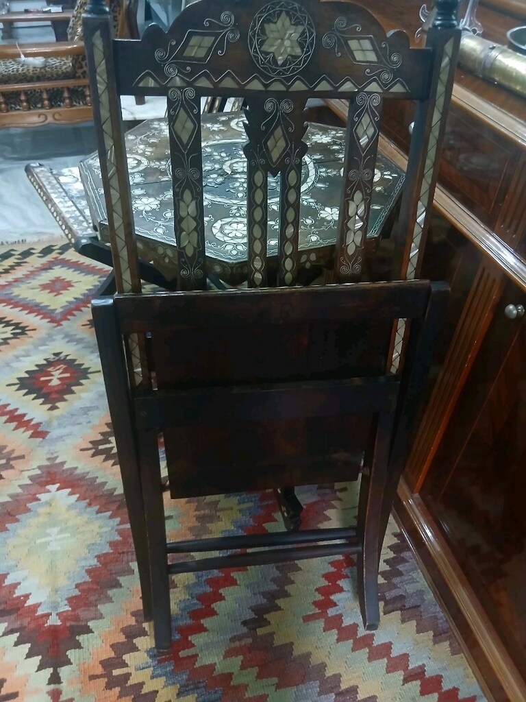 Sedefkâri İşçilikli Masif Ahşap Fiskos Sehpa ve Katlanır Sandalye - 4