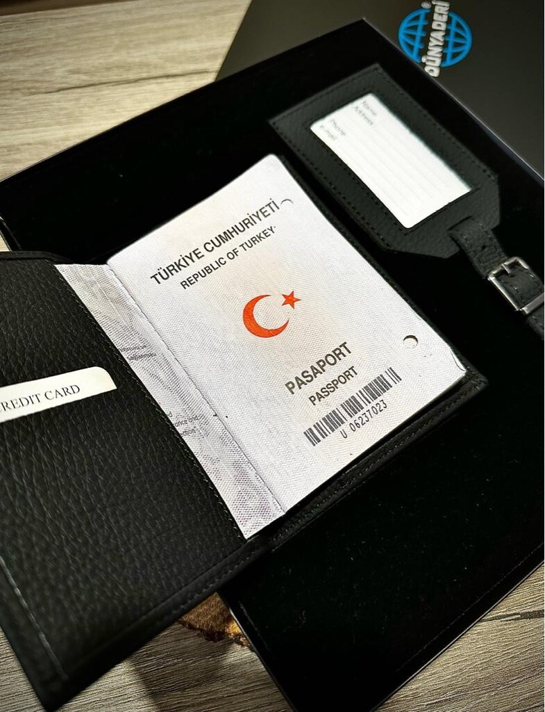 Deri Pasaport Kılıfı, Deri Pasaport Kabı Cüzdanı Bagaj Etiket 2’li Set - 18