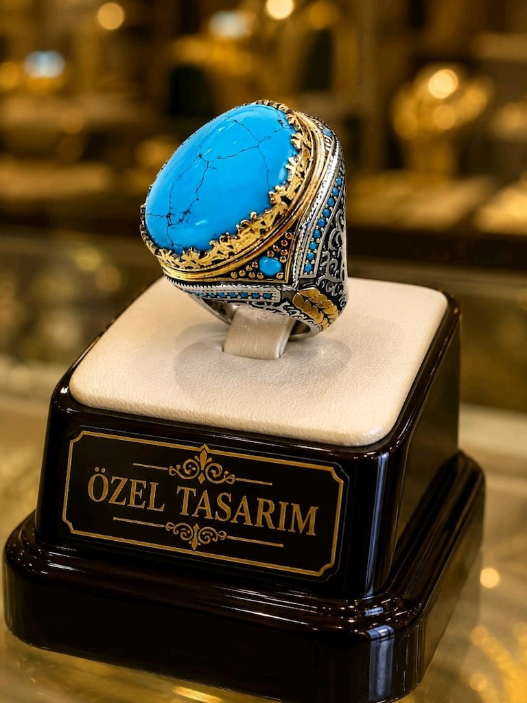 925 Ayar Gümüş Yüzük Firuze Taşlı - 4