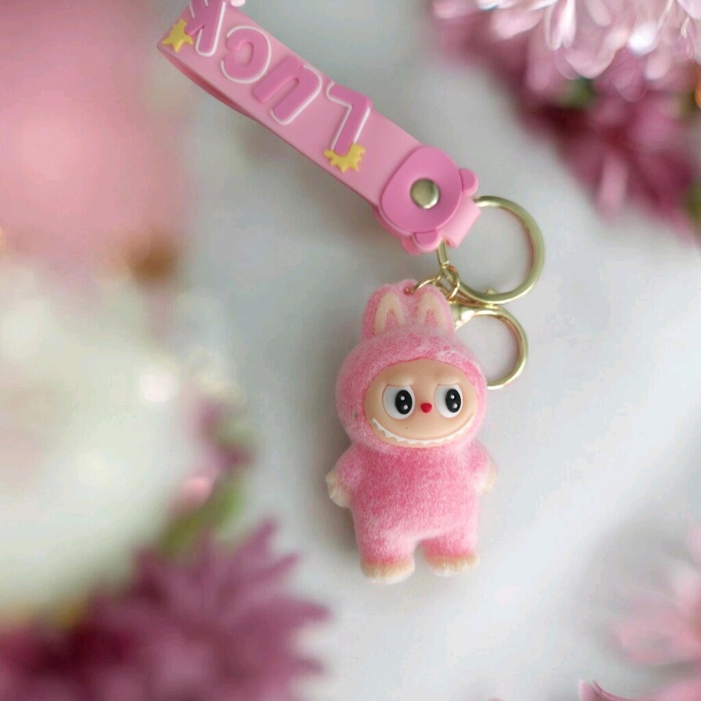 Pembe Püsküllü Labubu Anahtarlık - 2