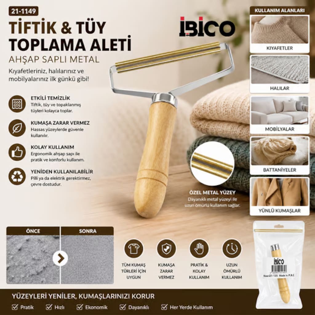 Ahşap Saplı Metal Tiftik Tüy Toplayıcı - 3