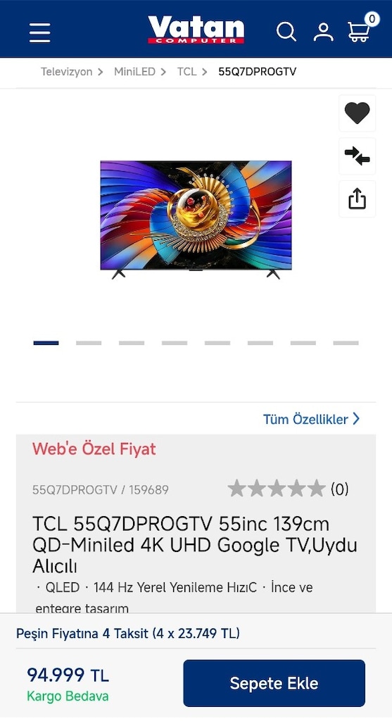 TCL 55Q7DPROGTV 55inc 139cm QD-Miniled 4K UHD Google TV,Uydu Alıcılı - 2