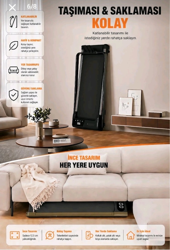 sıfır ayarında katlanabilen bluetoothlu eğim özelliği olan koşu bandı - 6