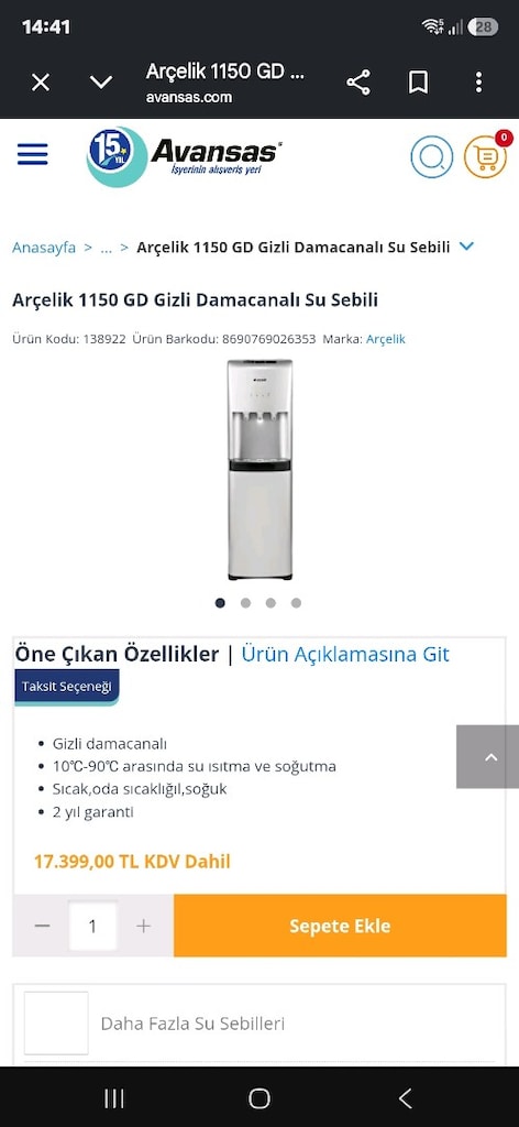 ARÇELİK 1150 GD İŞİKLİ gizli damacana SU SEBİLİ - 17
