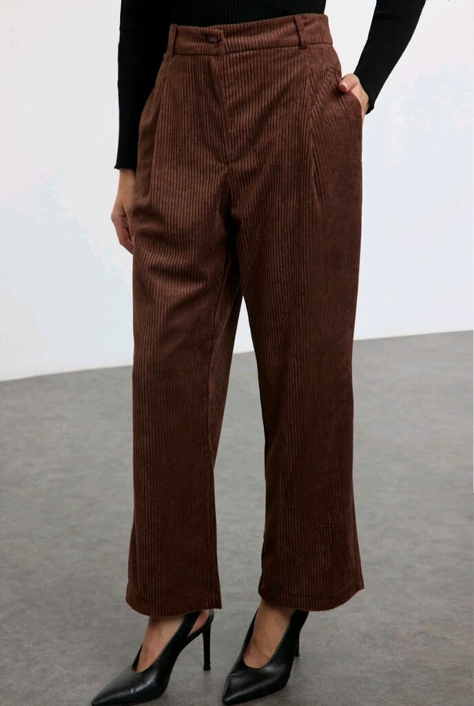 Kahverengi Kadife Wide Leg Pantolon XL 42 - 2