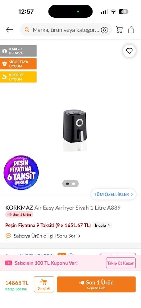 KORKMAZ AIRFRYER 1 Litre - 3