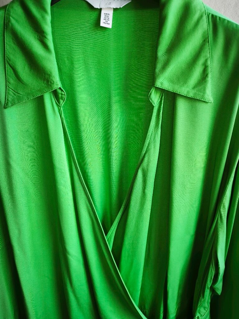 H&M Neon Yeşil Saten Kruvaze Mini Elbise – XL - 11