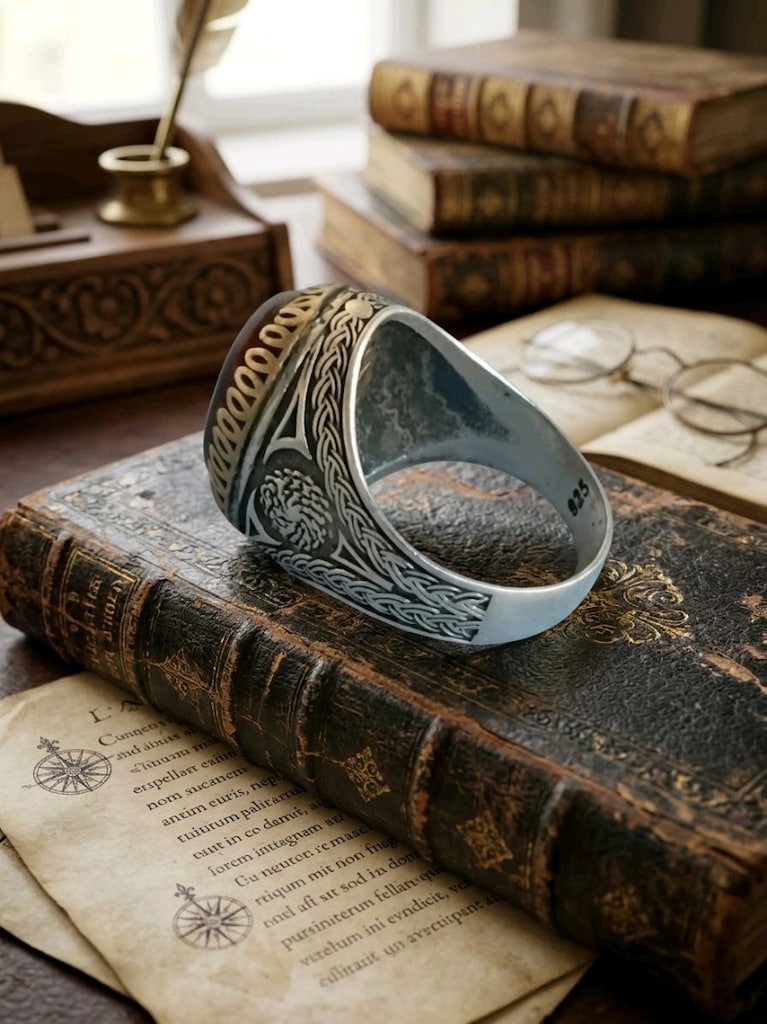925 Ayar Gümüş "Elhamdülillah" Yazılı Erkek Yüzük (14.8 Gram) - 3