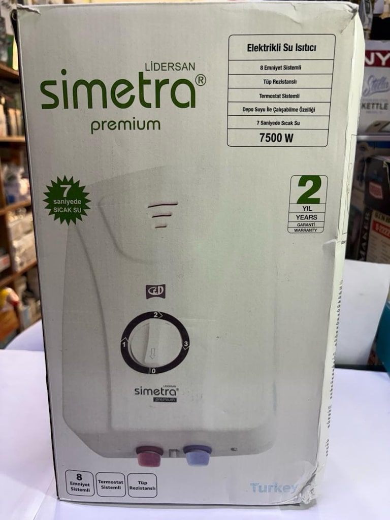 Simetra Premium Elektrikli Şofben 7500W – Anında Sıcak Su, 3 Kademeli - 7