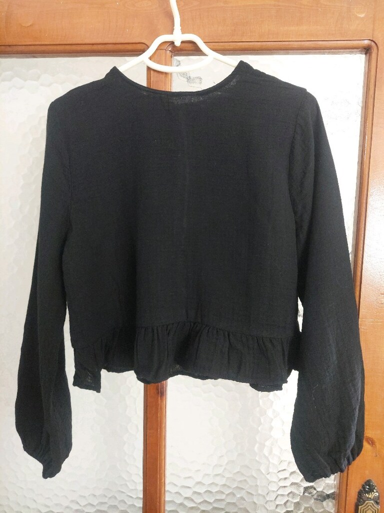 Müslin kumaş etek ucu fırfırlı Crop bluz - 8