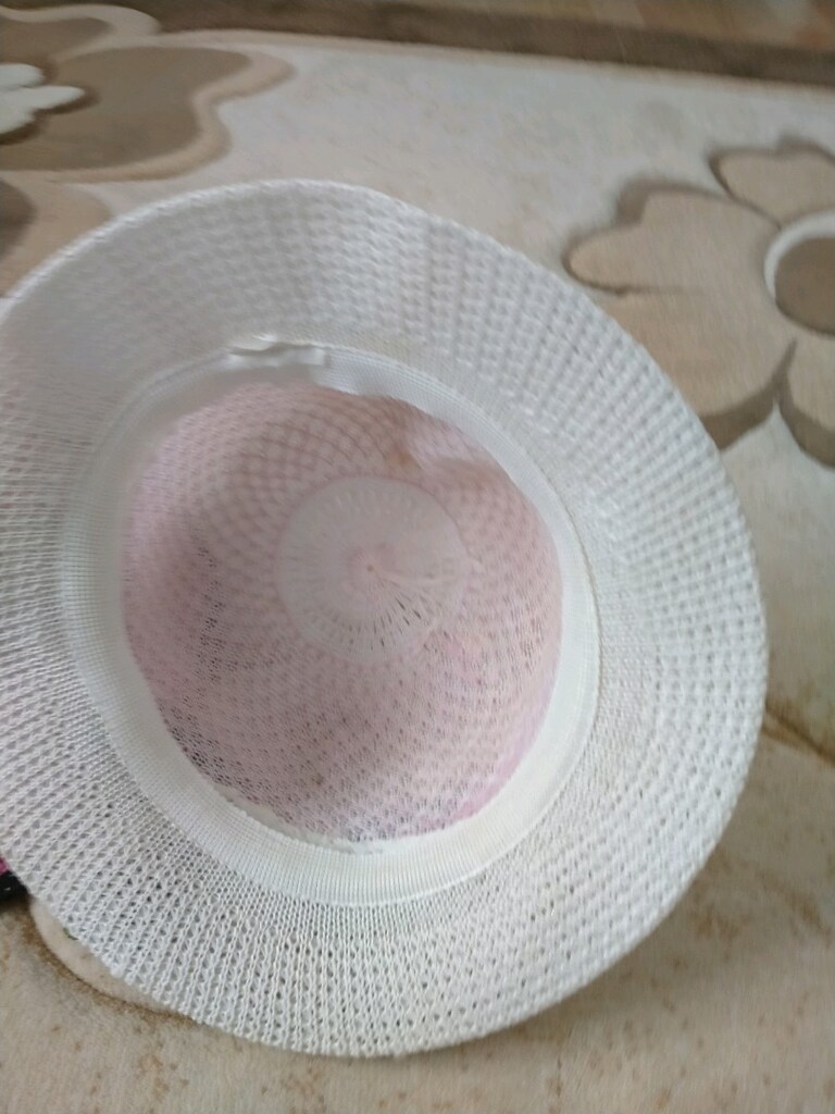 şapka hasır beyaz pembe desenli - 4