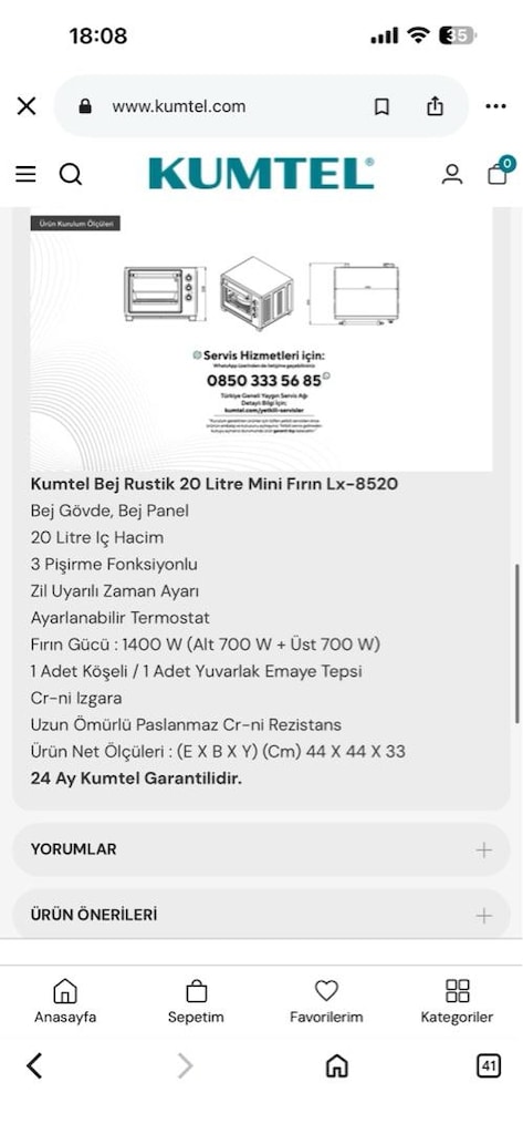 Kumtel Siyah Rustik 20 Litre Mini Fırın LX-8520 - 5