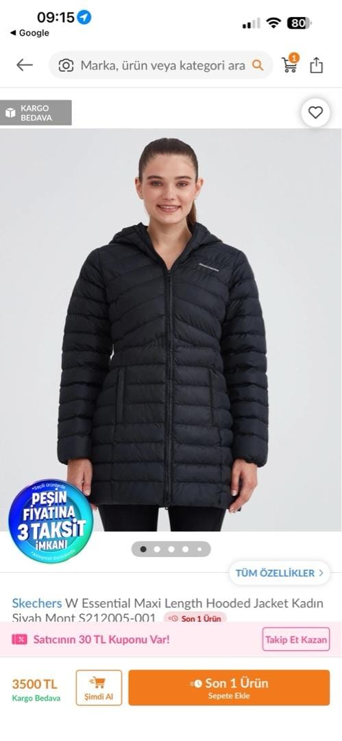 skechers maxi kadın siyah mont - 2