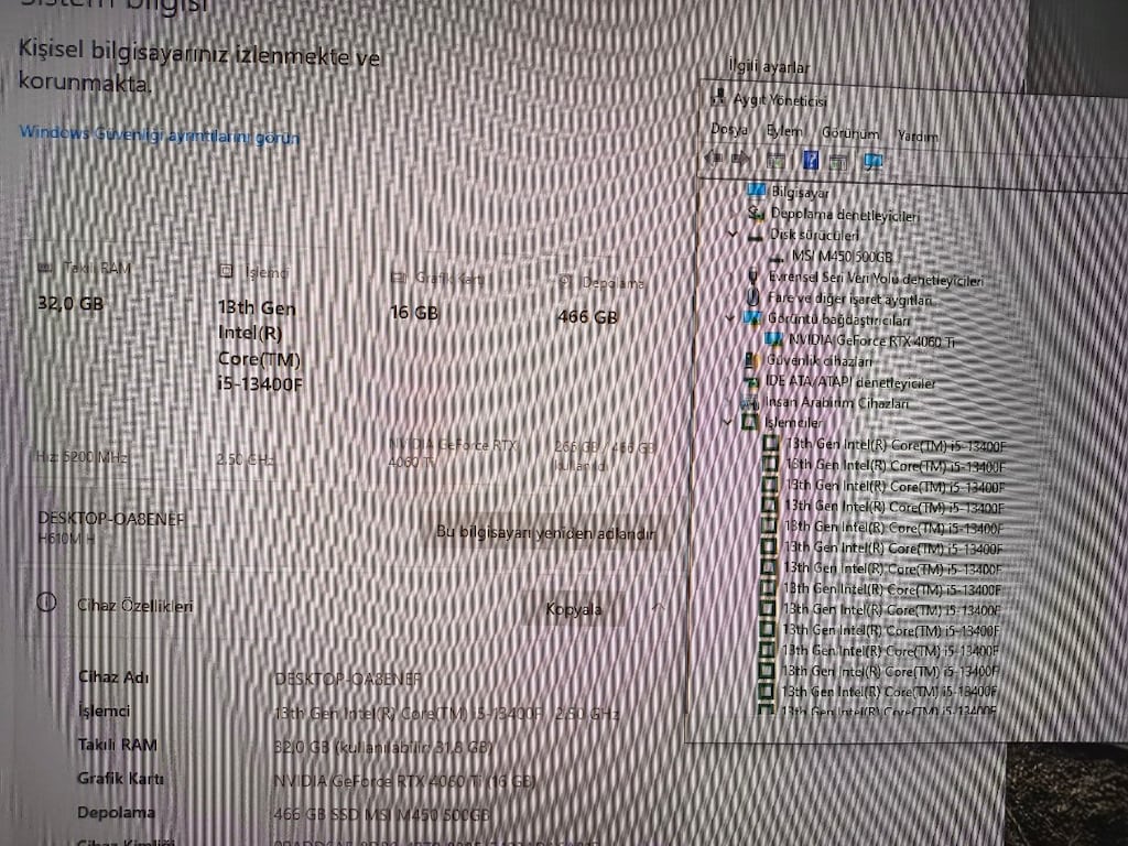 13400F 16 GB DDR5 Ram Rtx 4060Ti 16 GB 512 GB 240Hz Monitör Bilgisayar - 5