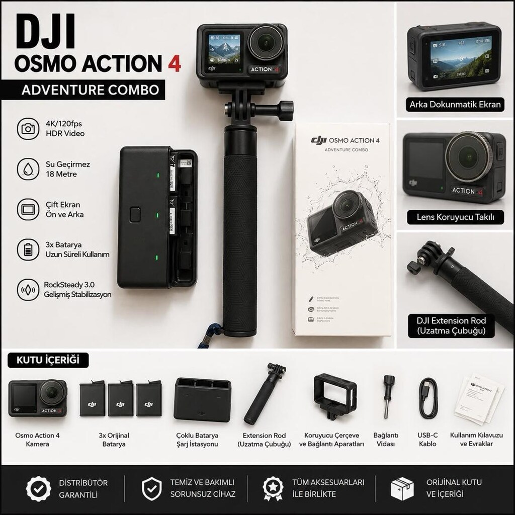 DJI Dji Osmo Action 4 Adventure Combo Aksiyon Kamera Full Aksesuar - 2