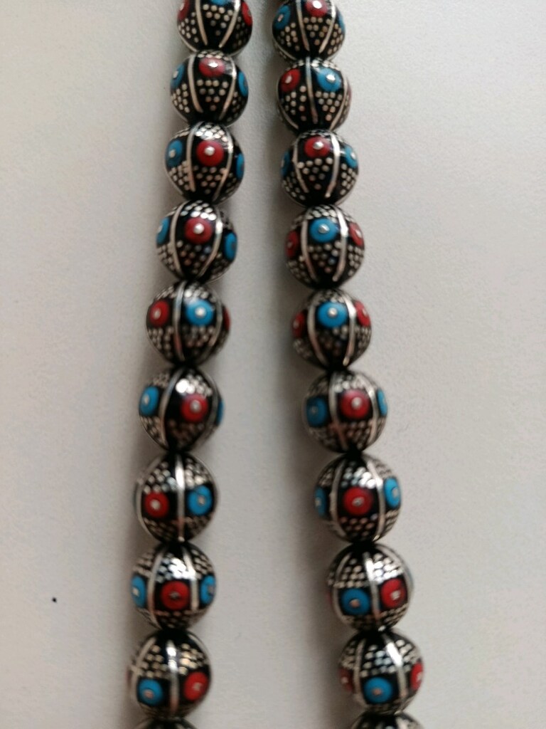 bordo mavi gümüş işlemeli erzurum Oltu tesbih - 3