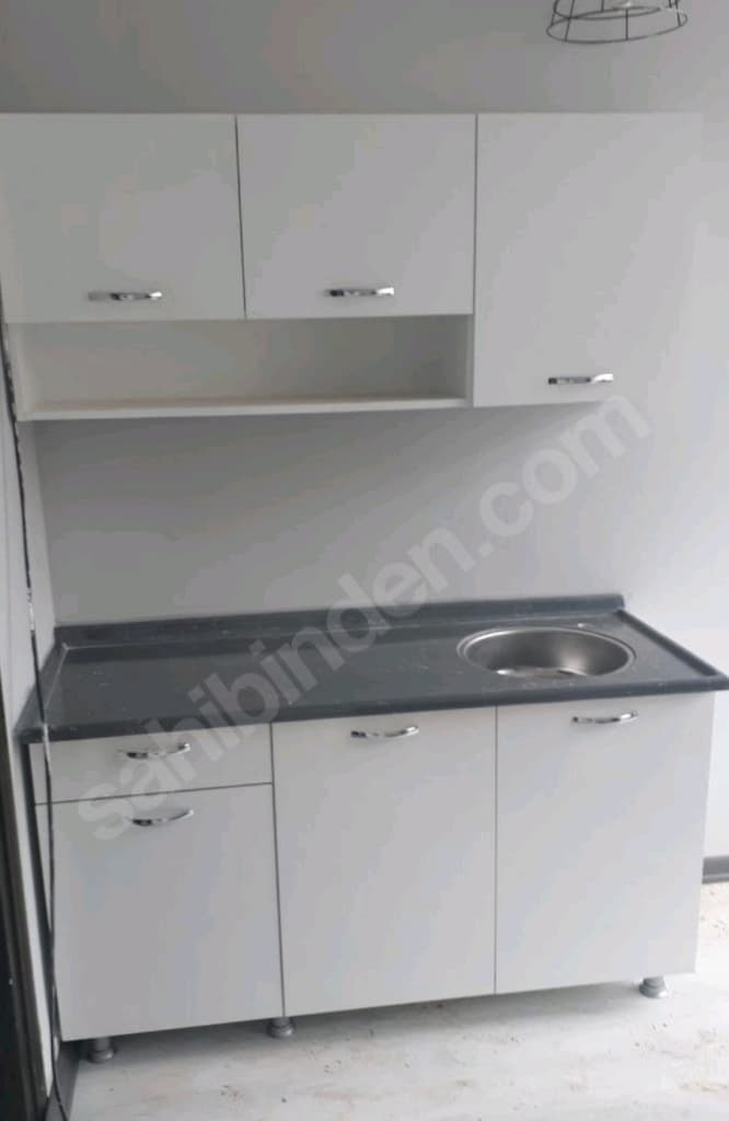 150 cm hazır mutfak ve paslanmaz çelik evyeli mermerit tezgah - 4