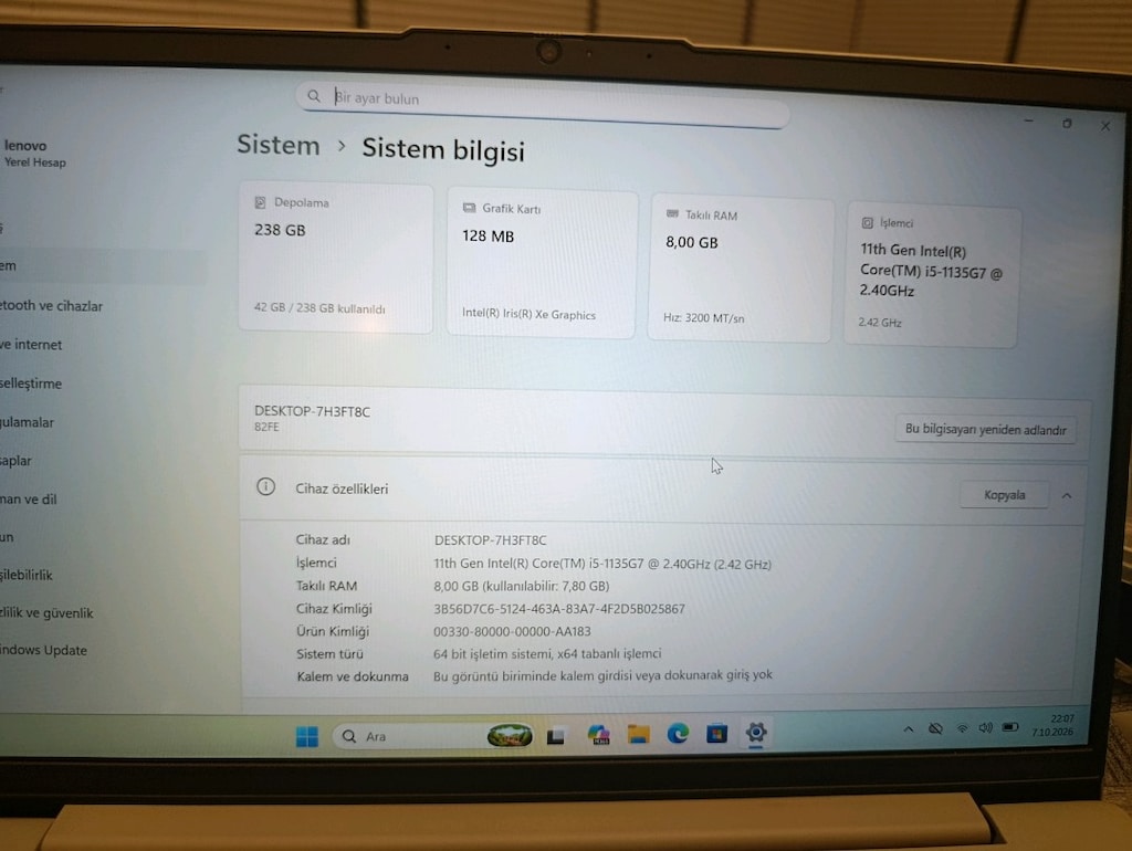 Laptop / i5 11. Nesil / 8 GB RAM / 256 GB NVMe SSD - 6