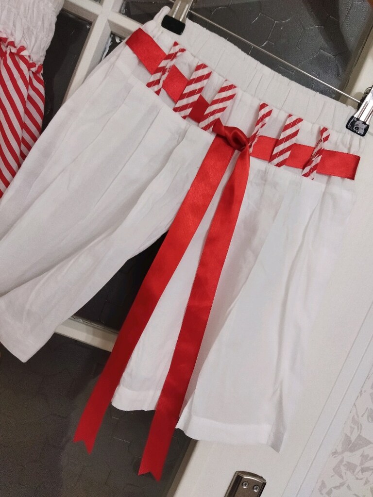 kırmızı Beyaz çizgili 3 yaş kız çocuk bermuda kapri ikili takım - 3
