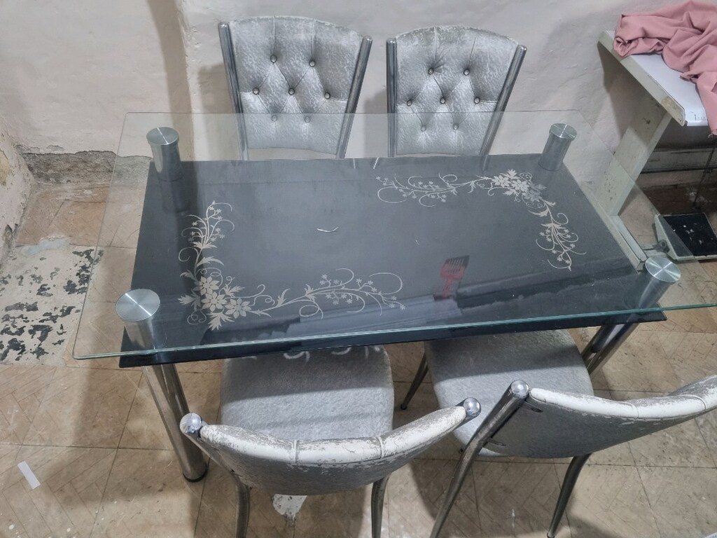 4 kişilik mutfak yemek masası Çift katlı cam - 2