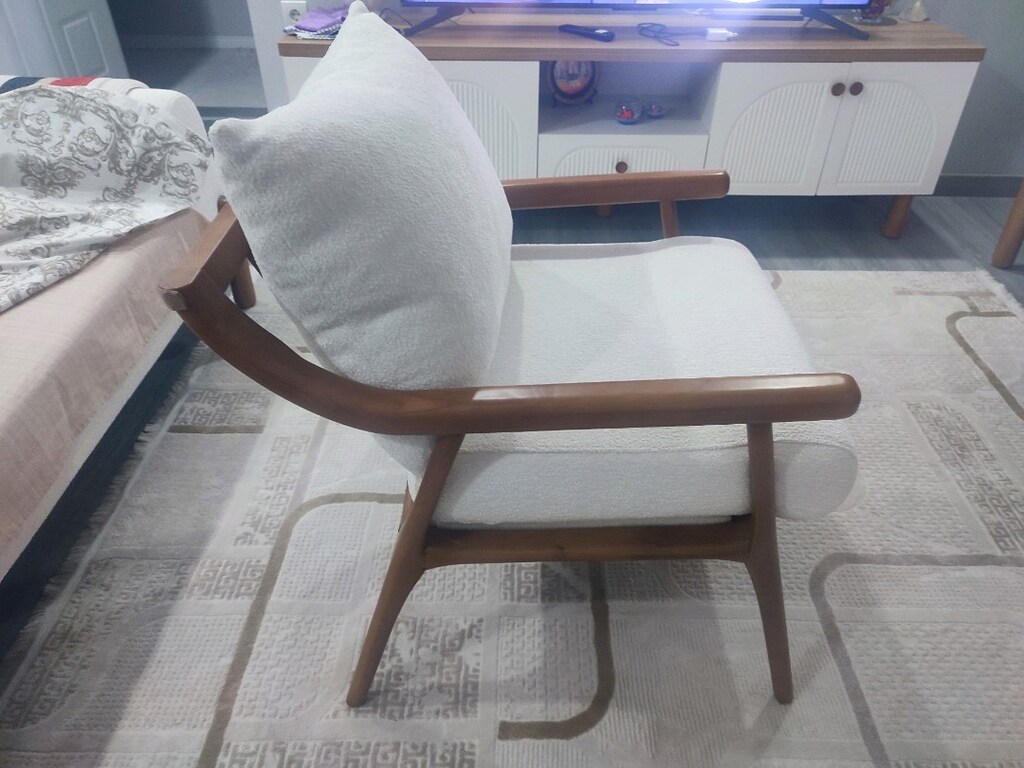 Beyaz Kumaş Ahşap Kollu 2 adet tekli - 7